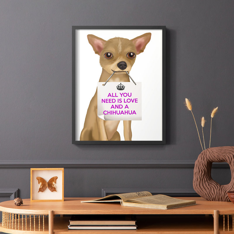«Love and Chihuahua», reproduction encadrée - bois massif, Cadre simple noir, H 14 po x l 11 po