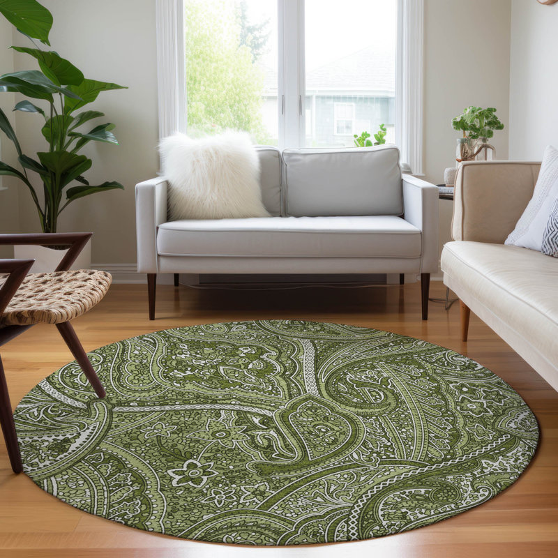 Washable Paisley Indoor / Outdoor Rug, Round 8'