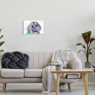«Bold Rainbow Shih Tzu Dog Portrait Floater», art mural par Jen Seeley