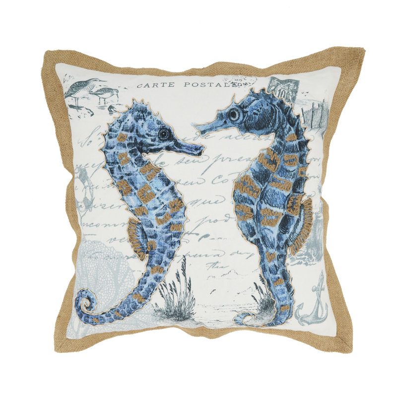 Coastal Outdoor Sea Horse Poly Filled Pillow, Sans insert de coussin
