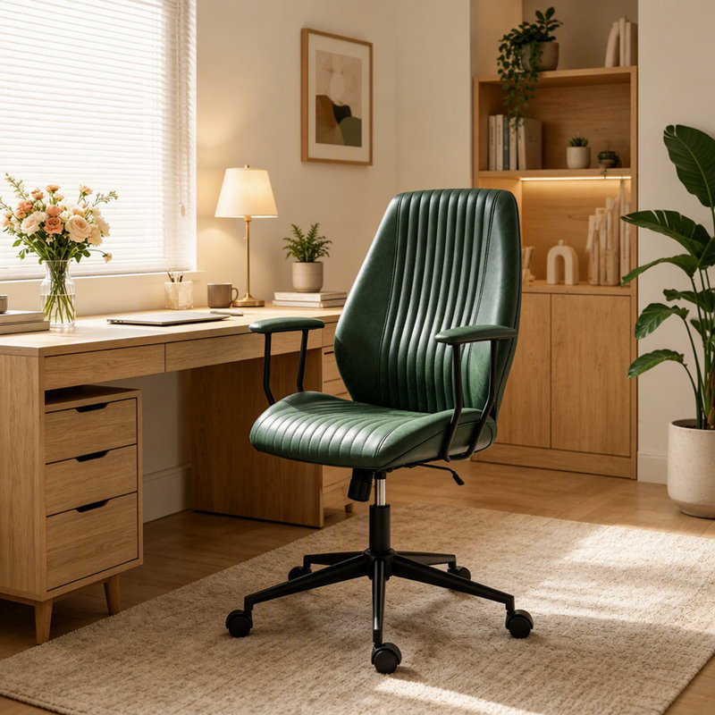 Fauteuil de direction avec siège à ressorts ensachés et hauteur réglable, Vert, Vert