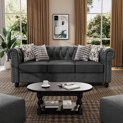 Abdulhameed 80" Rolled Arm Chesterfield Sofa
