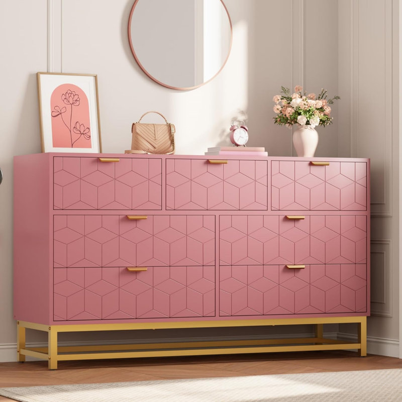 Commode de rangement à 6 tiroirs 53,5 po Pink