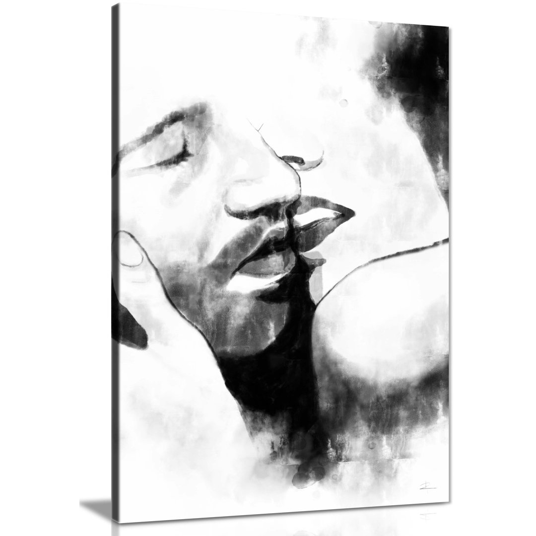 Panther Print Fine Art Prints Kissing Couple Charcoal Painting Artistic Framed Canvas Print, Pictures For Home Walls, Bedroom, Living Room & Bathroom