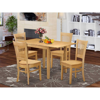 5 Piece Dining Room Furniture Set Includes a Rectangle Dining Table with Dropleaf and 4 Wood Seat Chairs, Oak