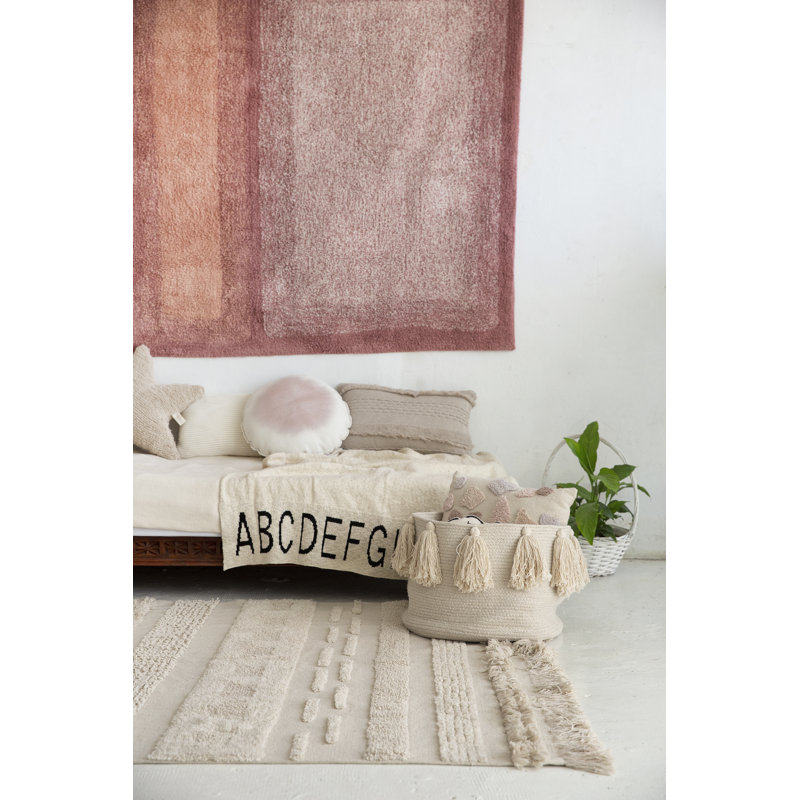 Cotton Striped Area Rug in Light Gray