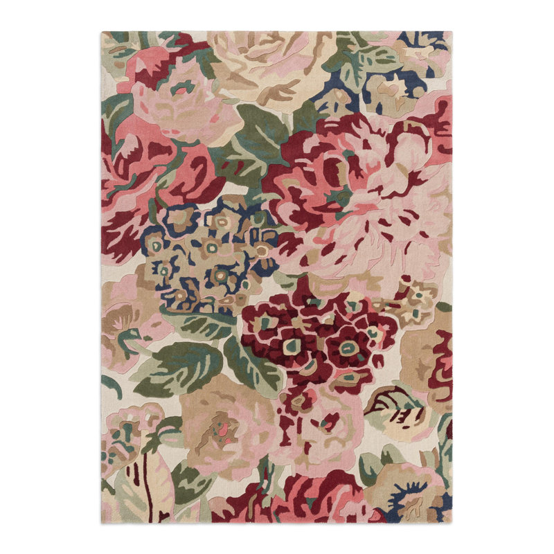 Hand Tufted Wool Floral Area Rug in Red, Rectangle 4'7" x 6'7"