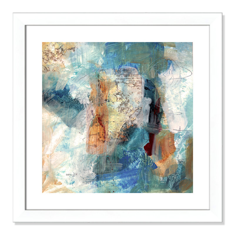 Painterly Elements II - peinture encadrée, Cadre blanc, H 25 po x l 25 po x P 1,25 po