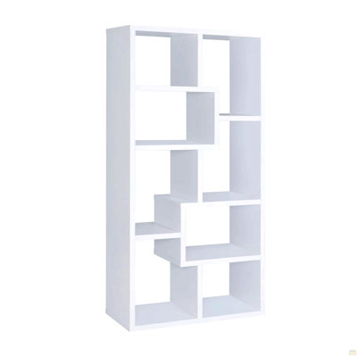 Multiple Geometric Rectangular 10-Shelf Bookcase In White