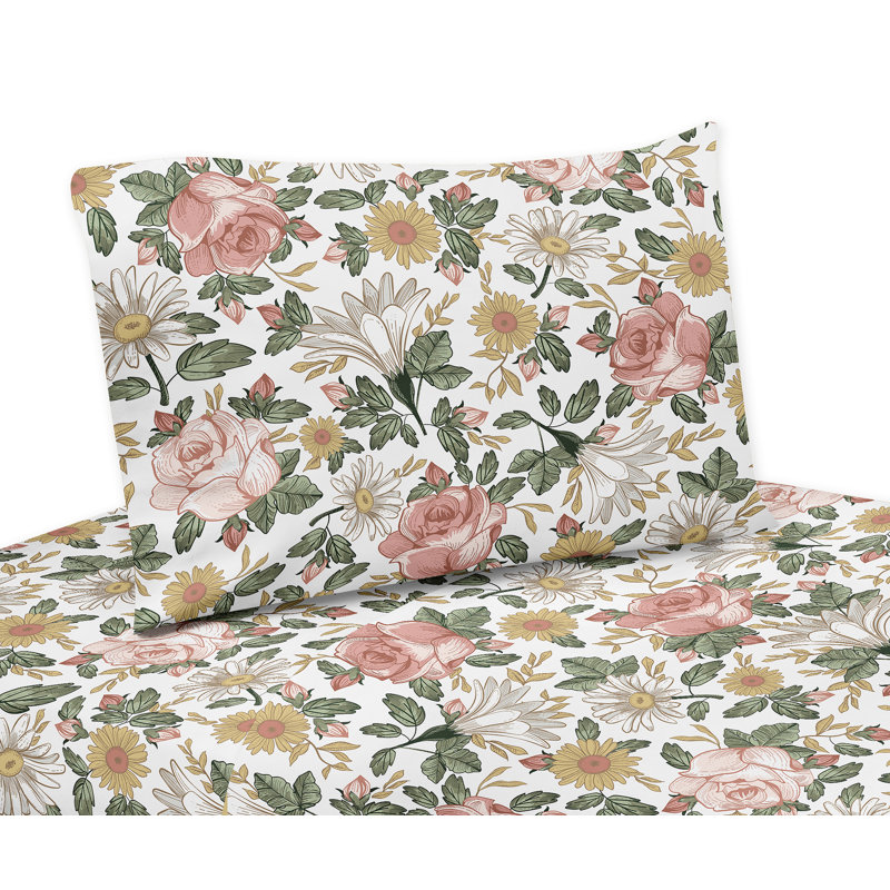 Pink Floral Microfiber Queen Sheet Set for Kids