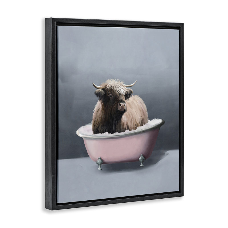«Buffalo in Tub» par Svetlana Aleynikova, Cadre flottant noir de jais, H 21 po x l 17 po
