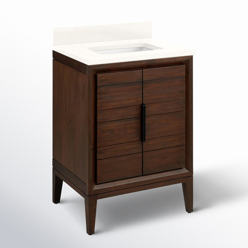 24" Aliso Single Bathroom Vanity Set with Rectangular Undermount Sink, No Faucet Hole, Arctic White Quartz, Java