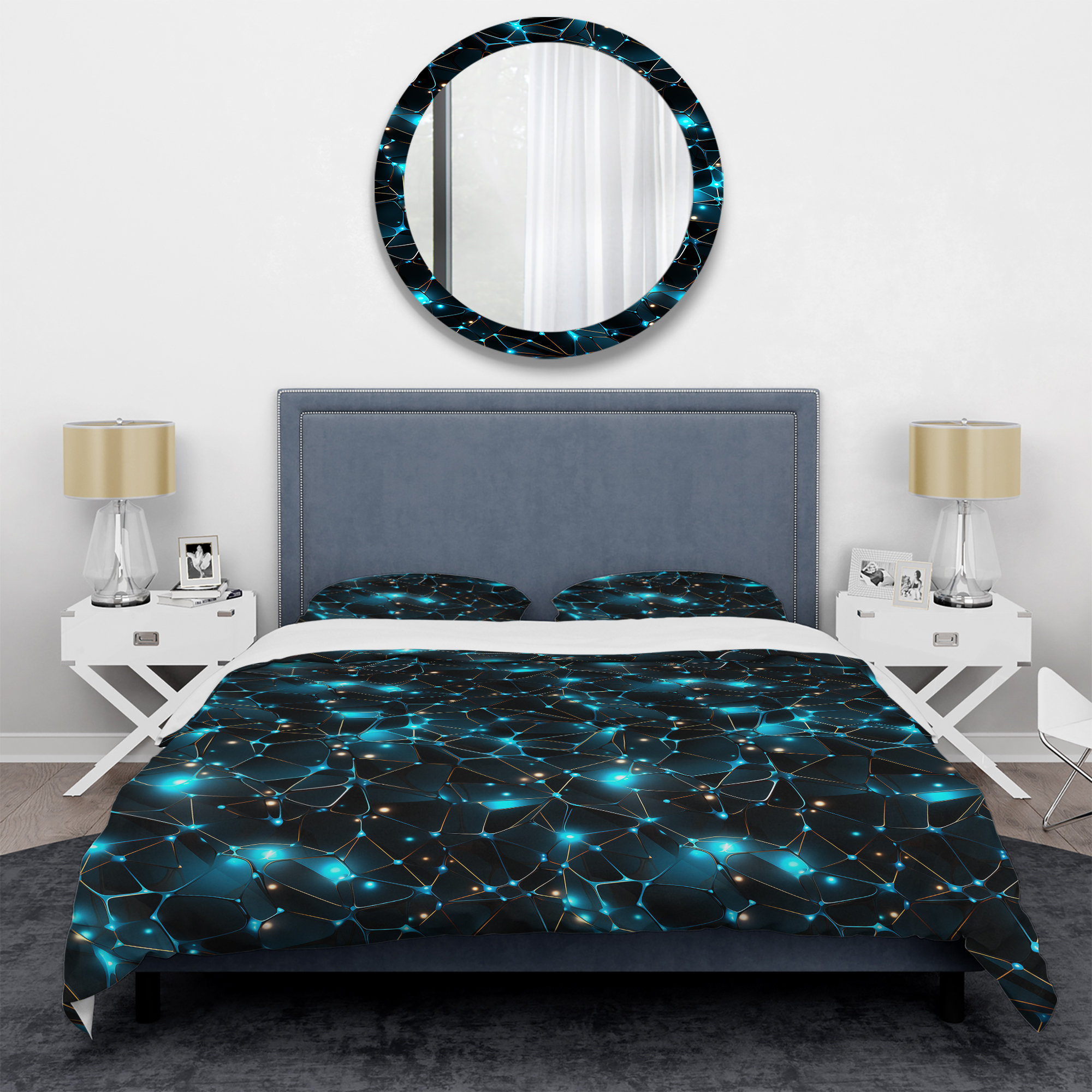 Design Art Blue Quantum Matrix Vision Geometric II Black/Turquoise ...