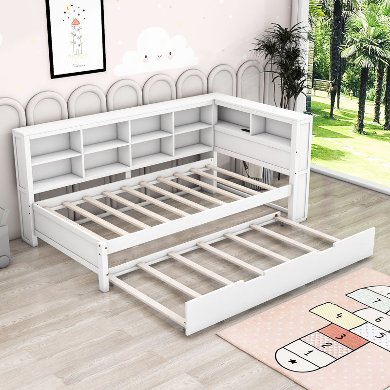 Kovan Wood Daybed with Twin Size Trundle, Twin, White