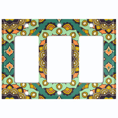 Plaque murale berçante à motif fleur mandala à 3 bandes
