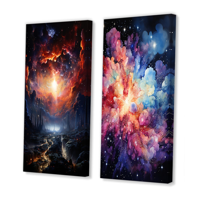 «Galaxy Celestial Fireworks» 2 - pièces sur, Toile tendue, H 20 po x l 24 po