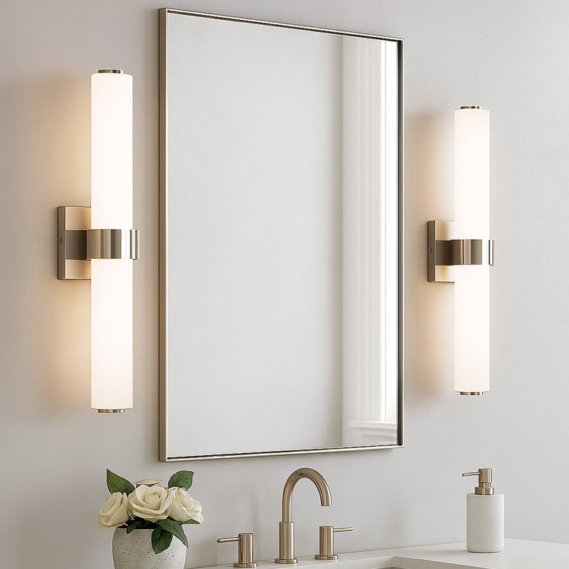 Aiden Integrated LED Bath Vanity Bar w/ Etched White Glass, Brushed Nickel