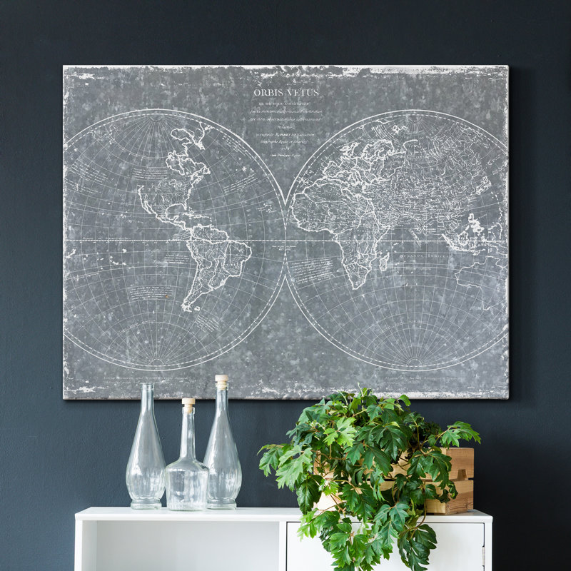 " Galvanized World Map ", 12" H x 18" W x 1" D