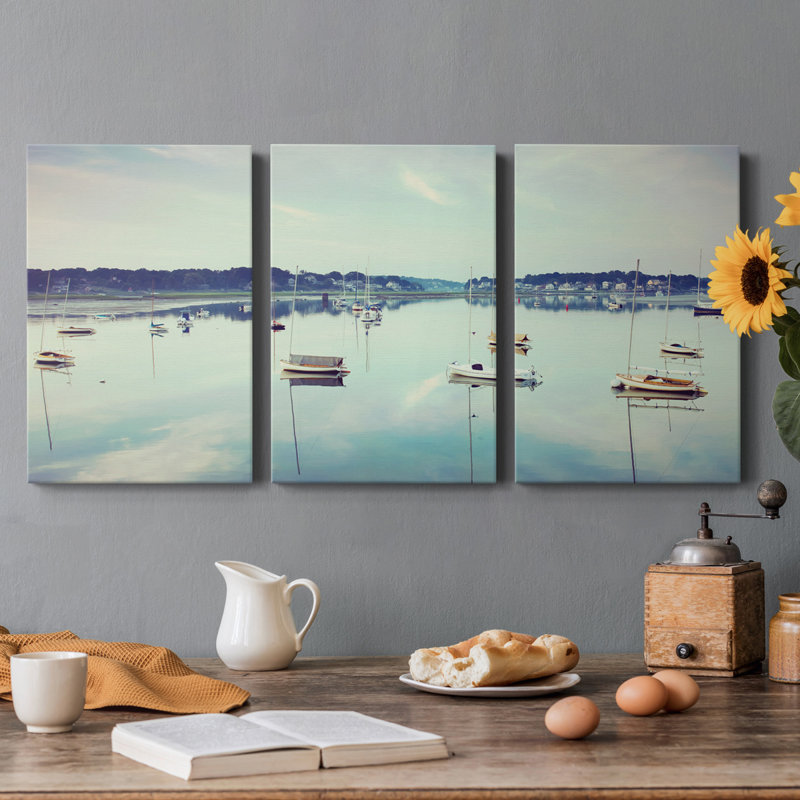 Cape Ann Marina - ensemble de 3 reproductions sur toiles tendues, H 60 po x l 120 po x P 1 po