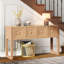 Console en bois massif sculpté 54,9 po Branden avec pieds cannelés à 3 tiroirs pour le couloir du salon-992028829