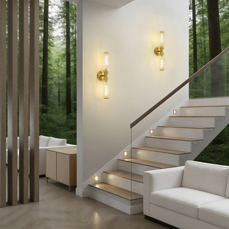 Applique murale moderne en verre fileté, ensemble de 2 luminaires de salle de bain haut et bas pour salle de bain et salon, finition dorée avec base E26 (ampoules non incluses)