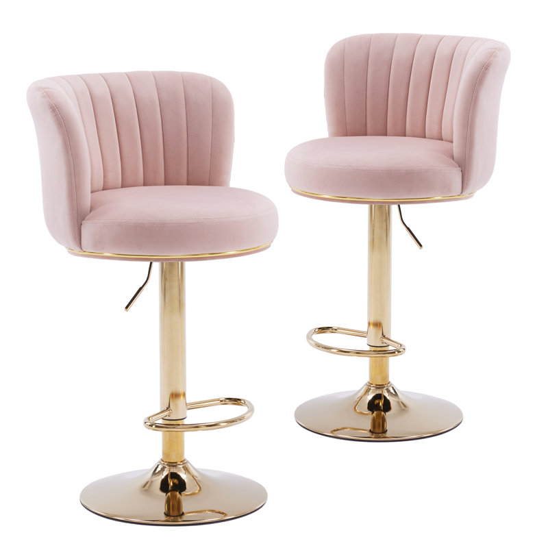 Upholstered Adjustable Height Counter Stool, Pink