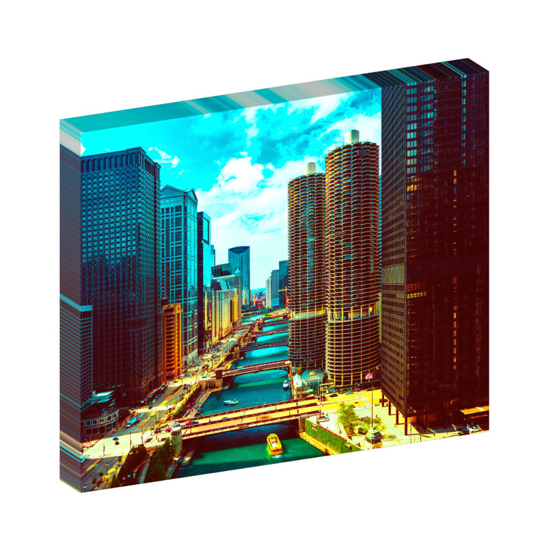 Chicago River, Chicago Illinois - reproduction de photo sur toile tendue, H 20 po x l 24 po x P 1,5 po