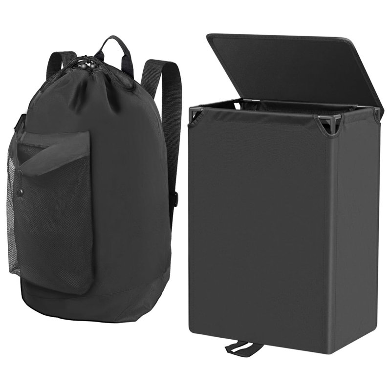 Panier à linge et sac à dos 60L 2 en 1, imperméable avec couvercle et sangles d'épaule