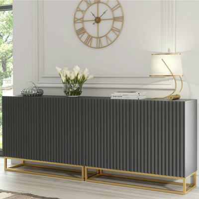 Modern Sideboard with Fluted Fronts & Gold Legs – 200cm Storage Cabinet