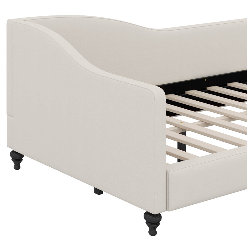 Lit de jour en L en forme de L, avec pieds en bois massif, Beige, Simple