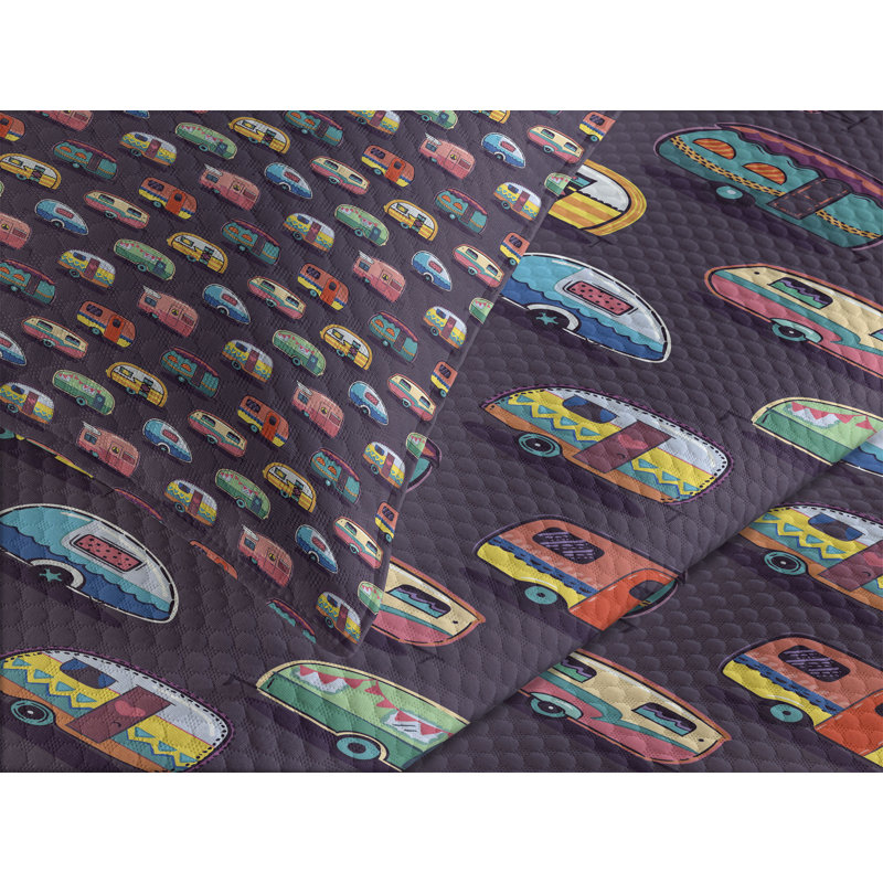 Ambesonne Ambesonne Happy Camper Bedspread Set Retro Colorful Vans Multicolor