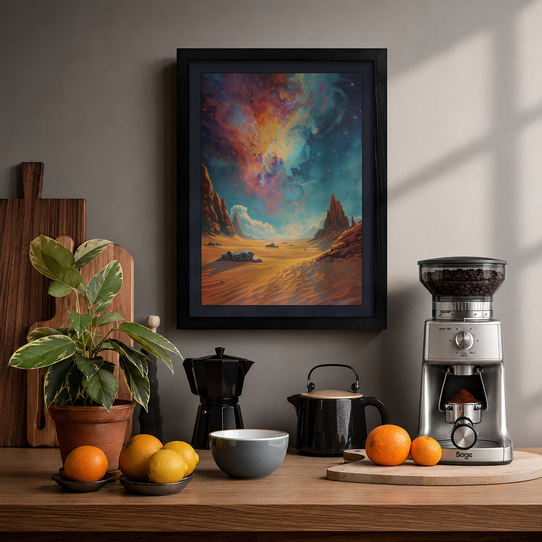 Desert Under Cosmic Sky Fantasy & Sci-Fi - Framed Print