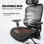 Chaise de bureau pivotante en maille, avec dossier haut réglable et assise en maille, réglable en hauteur et en inclinaison, offrant un soutien lombaire et un appui-tête.