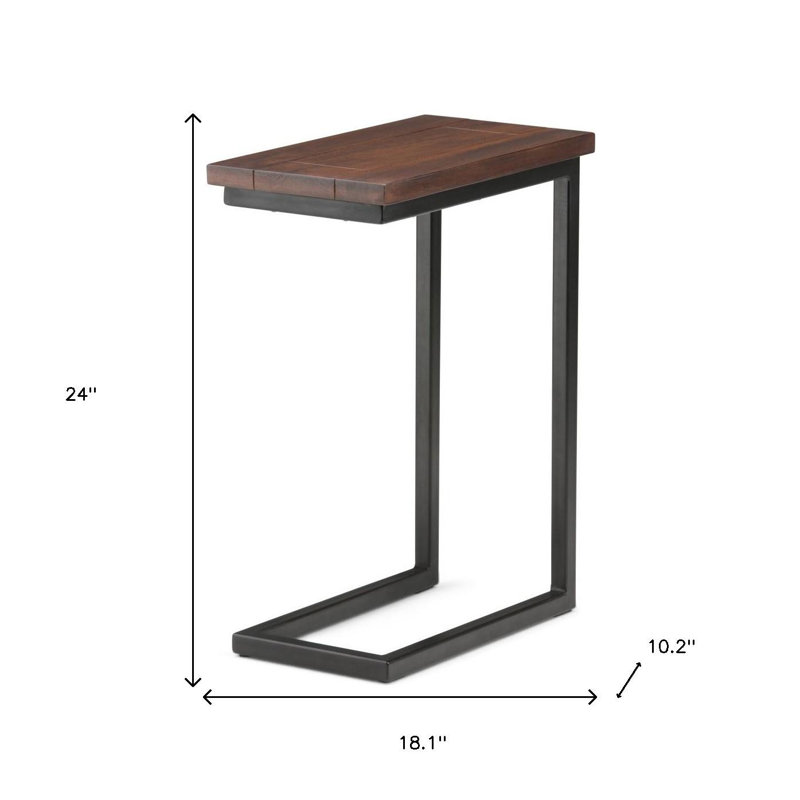 Table d'appoint de 24 po en bois massif brun foncé et noir et fer