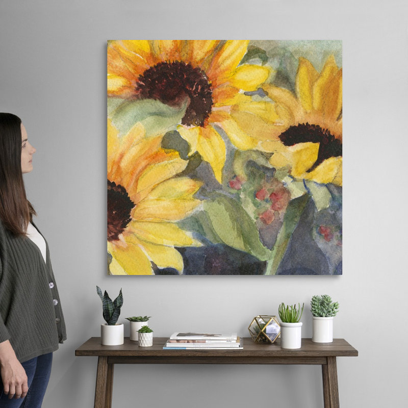 «Sunflowers In Watercolor II», art mural sur toile, H 36 po x l 36 po x P 1,25 po, Toile tendue