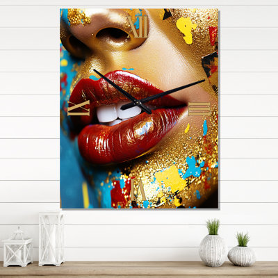 Sensual Red Lips Retro Glam Collage II - Fashion Woman Très grandes horloges murales