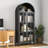 73.6" Arched Metal Storage Display Cabinet with Adjustable Shelves and Glass Doors-1819364780