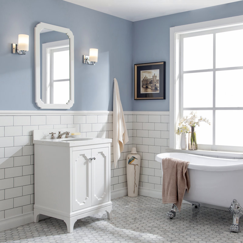 Queen 24" Sink Carrara Engineered Marble Countertop Bath Vanity with Faucet, Pure White, Standard