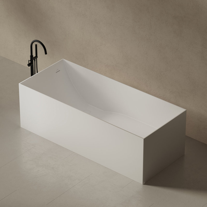 MonBlari 51'' X 27'' FreeStanding White Soaking Solid Surface Bathtub With Overflow And Pop-Up Drain For Bathroom