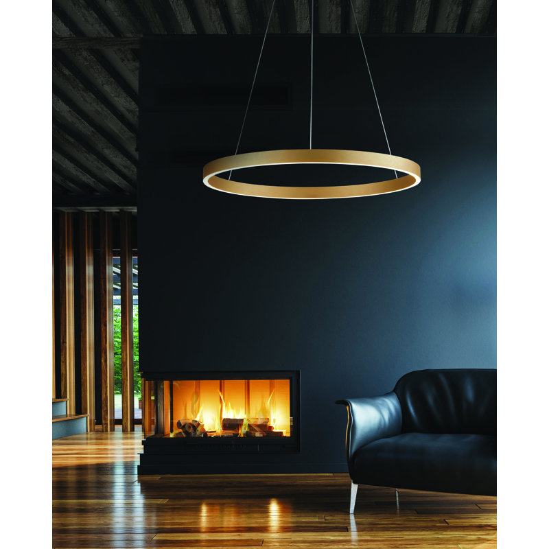 1 - Light LED Waggon Wheel Pendant, Gold, 5cm H x 98cm W x 98cm D