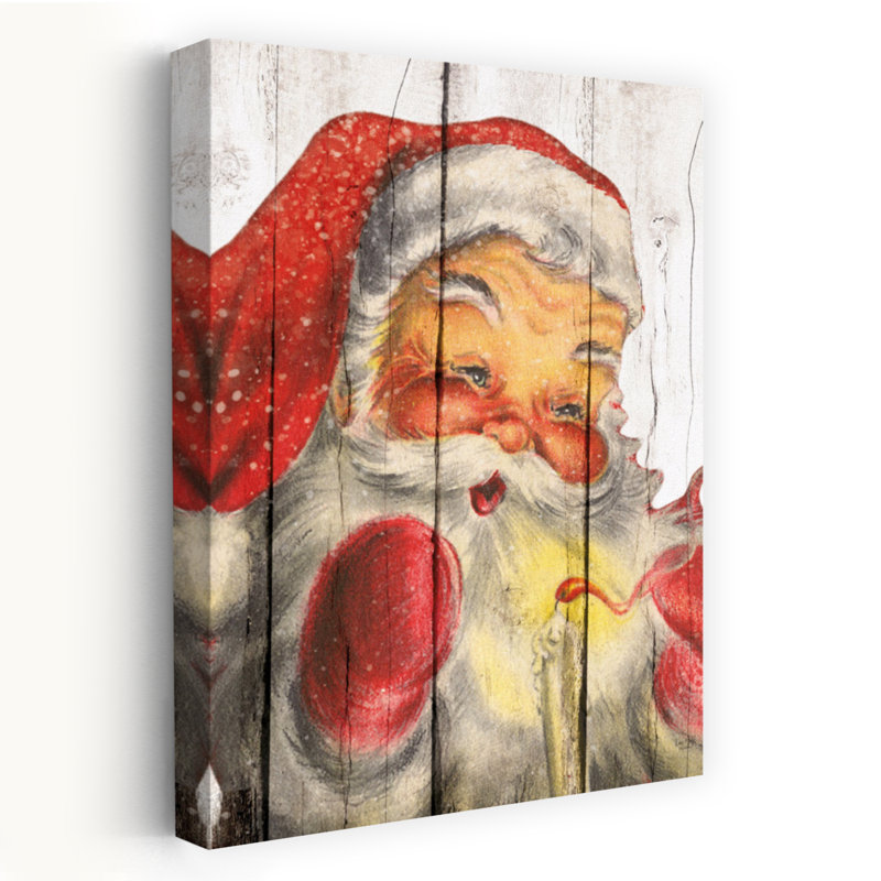 Bougie de père Noël - art de fond rétro en forme de chandelle enneigée, 32" H x 48" W