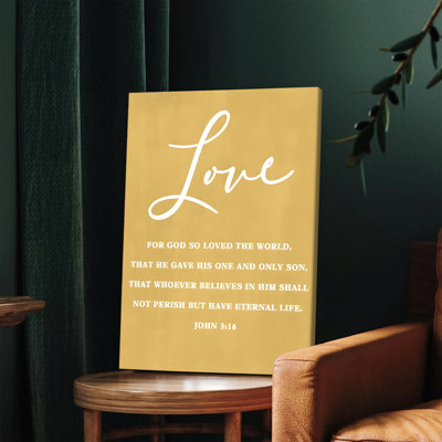 1 PC murales affiches encadrées, Jean 03:16 verset de la Bible toile Art mural amour écriture biblique Christian Home Decor religieuse citation inspirante peinture moderne conception minimaliste pour le salon chambre bureau Église cadeau