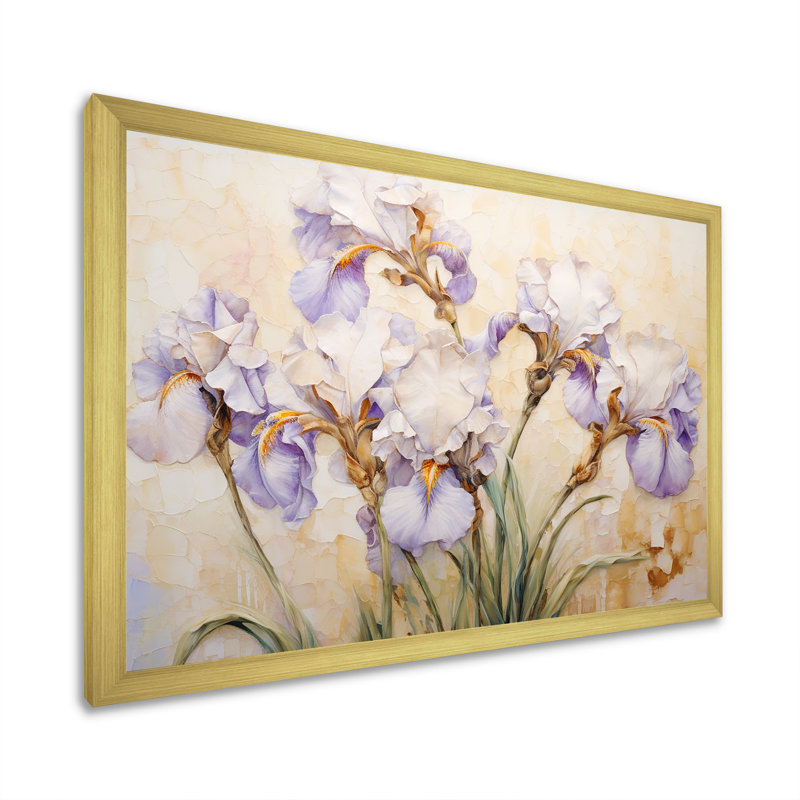 Beige minimalisme iris pétales radieux III, Cadre doré simple, H 30 po x l 40 po x P 1,5 po