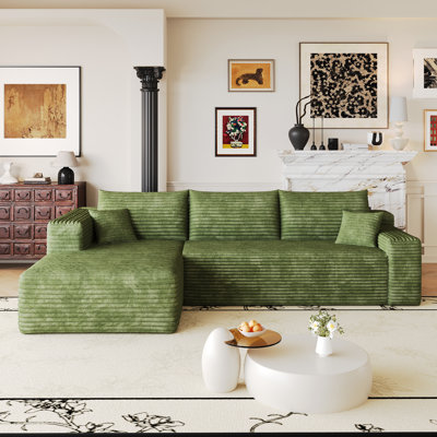 Canapé modulaire 103 pouces Cloud, velours côtelé moelleux vert, siège en L profond, aucun assemblage requis