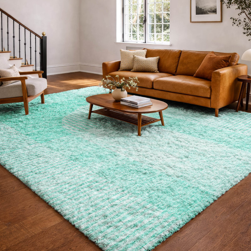 Tapis à poil long de qualité supérieure lavable à la machine ADS711, Sarcelle, 9 pi x 12 pi