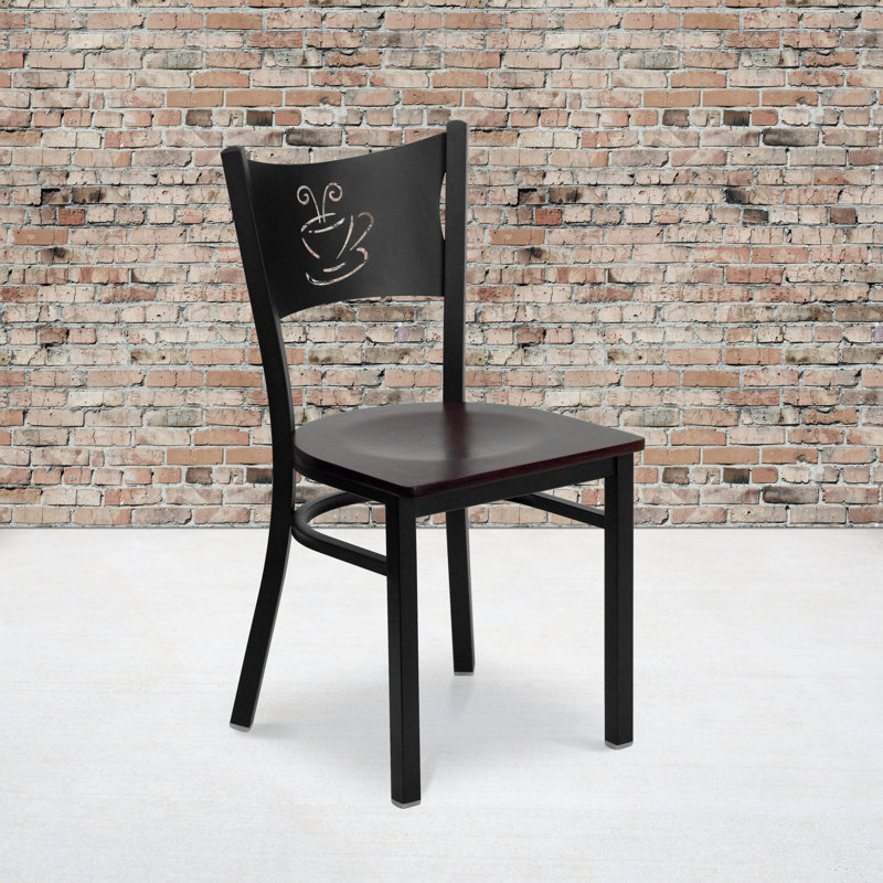 Odyssey Coffee Back Metal Restaurant Chair, Mahogany Wood