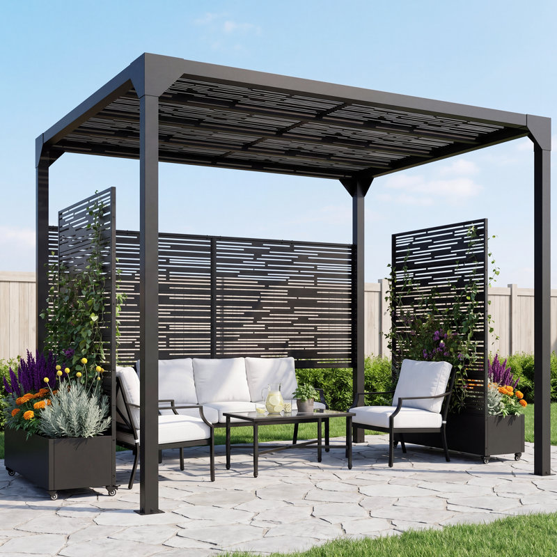 Ensemble de pergola en métal 10 pi x 8 pi avec 2 jardinières avec treillis