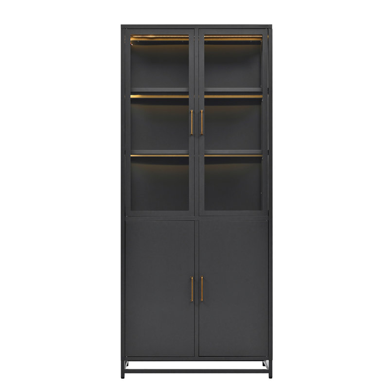 Vitrine de 76,75 po de hauteur avec portes en verre et lumières DEL, Noir