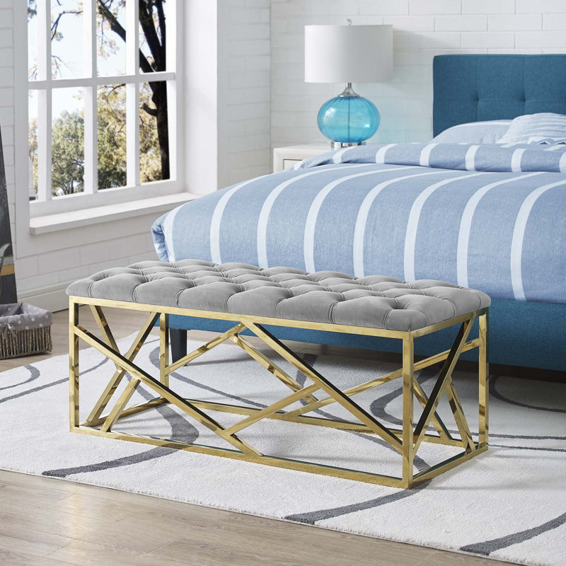 Modway Orchid Sebastian Button-tufted Bench, Gray, Gold