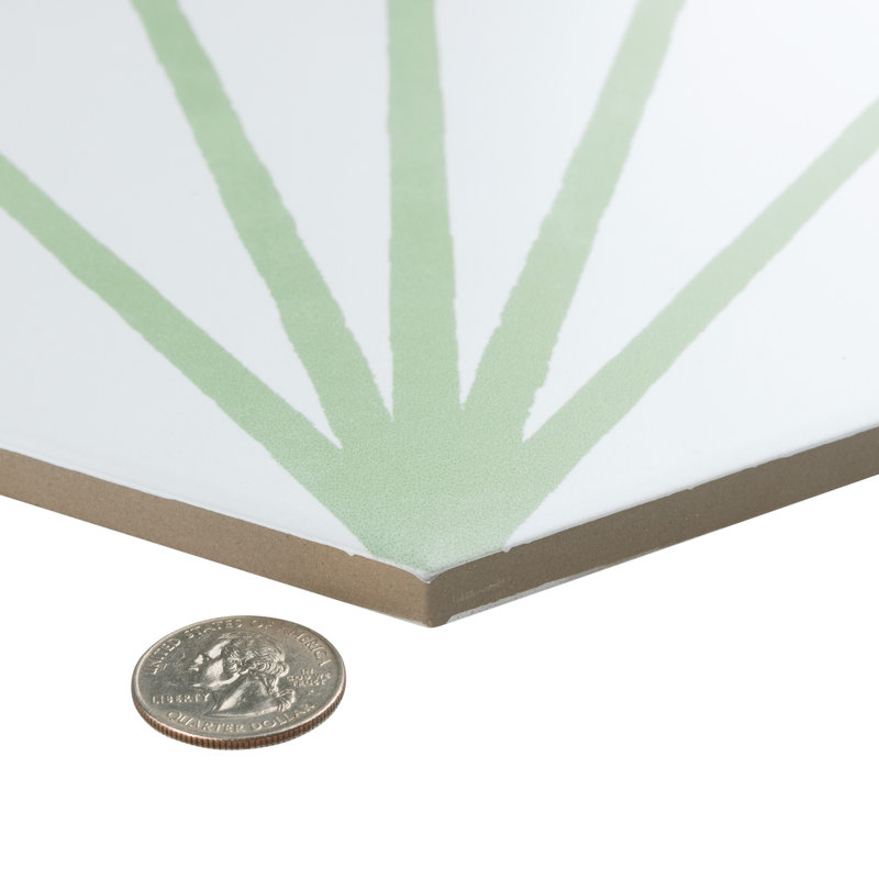 Horizon 7-3/4" x 9" Porcelain Wall & Floor Tile, White/Green